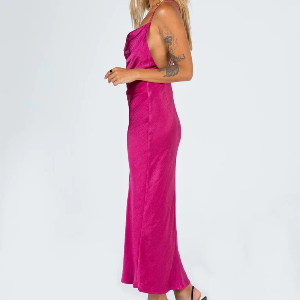 New Lioness Magenta Cowl Neck Silky Dress - Picture 8 of 15